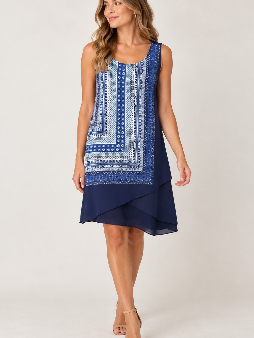 Laundry by Shelli Segal Navy Scarf Print Shift Dress Size 6